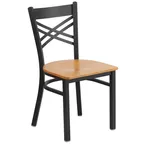 image of Flash Furniture XU-6FOBXBK-NATW-GG Hercules Series Restaurant Chair, Metal X-Back, Natural Finish Plywood Seat, Black Powder Coated Steel Frame