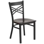 image of Flash Furniture XU-6FOBXBK-WALW-GG Hercules Series Metal X-Back Restaurant Chair, Walnut Finish Plywood Seat, Black Powder Coated Steel Frame