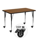 image of Flash Furniture XU-A2448-REC-OAK-H-A-CAS-GG 48" Rectangular Activity Table, Oak Laminate Top, 24"D, Adjustable Height