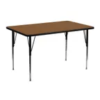 image of Flash Furniture XU-A2448-REC-OAK-H-A-GG 48" Rectangular Activity Table, Oak Laminate Top, 24"D, Adjustable Height 21-1/4" to 30-1/4", Black Powder Coated Steel Legs