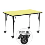 image of Flash Furniture XU-A2448-REC-YEL-T-A-CAS-GG 48" Rectangular Activity Table, Yellow Laminate Top, 24"D, Adjustable Height