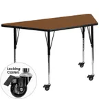 image of Flash Furniture XU-A2448-TRAP-OAK-H-A-CAS-GG 46" Trapezoid Activity Table, Oak Laminate Top, 22-3/8" to 30-1/2" Adjustable Height