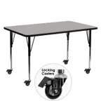 image of Flash Furniture XU-A2460-REC-GY-H-A-CAS-GG 60" Rectangular Activity Table, Gray Laminate Top, 24" Depth, Adjustable Height