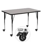 image of Flash Furniture XU-A3060-REC-GY-H-A-CAS-GG 60" Rectangular Activity Table, Gray Laminate Top, 30" Deep, Adjustable Height 22-30.5", Black Powder Coated Steel Legs