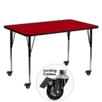 image of Flash Furniture XU-A3060-REC-RED-T-A-CAS-GG 60" Rectangular Activity Table, Red Laminate Top, 30" Deep, Adjustable Height 22-1/4" to 30-2/5", Black Powder Coated Steel Legs