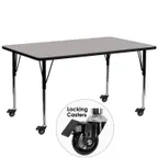 image of Flash Furniture XU-A3072-REC-GY-H-A-CAS-GG 72" Rectangular Activity Table, Gray Laminate Top, Adjustable Height 22-5/8"-30-1/2", Black Powder Coated Steel Legs
