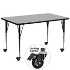 image of Flash Furniture XU-A3072-REC-GY-T-A-CAS-GG 72" Rectangular Activity Table, Gray Laminate Top, Adjustable Height 22-1/4" to 30-2/5", Black and Chrome Steel Legs