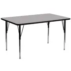 image of Flash Furniture XU-A3072-REC-GY-T-A-GG 72" Rectangular Activity Table, Gray Laminate Top, Adjustable Height 21-1/8" to 30-1/8", Black and Chrome Steel Legs