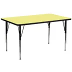image of Flash Furniture XU-A3072-REC-YEL-T-A-GG 72" Rectangular Activity Table, Yellow Laminate Top, 30" Deep, Adjustable Height 21-1/8" to 30-1/8"