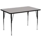 image of Flash Furniture XU-A3672-REC-GY-H-A-GG 72" Rectangular Activity Table, Gray Laminate Top, Adjustable Height 21-1/4" to 30-1/4", Black Powder Coated Steel Legs