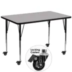 image of Flash Furniture XU-A3672-REC-GY-T-A-CAS-GG 72" Rectangular Activity Table, Gray Laminate Top, 36" Deep, Adjustable Height