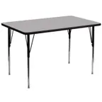 image of Flash Furniture XU-A3672-REC-GY-T-A-GG 72" Rectangular Activity Table, Gray Laminate Top, Adjustable Height 21-1/8" to 30-1/8", Black and Chrome Steel Legs