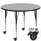 image of Flash Furniture XU-A42-RND-GY-T-A-CAS-GG 42" Round Gray Laminate Activity Table, Adjustable Height 22-1/4" to 30-2/5", Black Powder Coated Steel Legs