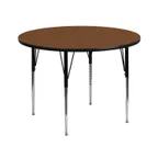 image of Flash Furniture XU-A42-RND-OAK-H-A-GG 42" Round Adjustable Height Activity Table, Oak Laminate Top, Black Powder Coated Steel Legs