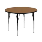 image of Flash Furniture XU-A42-RND-OAK-T-A-GG 42" Round Adjustable Height Activity Table, Oak Laminate Top, Black Powder Coated Steel Legs