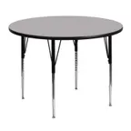 image of Flash Furniture XU-A48-RND-GY-T-A-GG 48" Round Gray Laminate Activity Table, Adjustable Height 21-1/8" to 30-1/8", Black Powder Coated Steel Legs