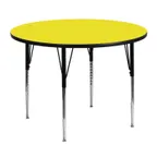 image of Flash Furniture XU-A48-RND-YEL-H-A-GG 48" Round Yellow Laminate Activity Table, Adjustable Height 21-1/4" to 31-1/4", Black Steel Legs