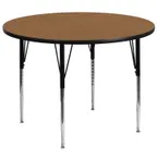 image of Flash Furniture XU-A60-RND-OAK-T-A-GG 60" Round Adjustable Height Activity Table, Oak Laminate Top, Black Edge, Tubular Steel Legs