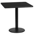 image of Flash Furniture XU-BLKTB-2424-TR18-GG 24x24 Square Black Laminate MDF Dining Table, 31-1/8H, Pedestal Base