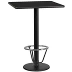 image of Flash Furniture XU-BLKTB-2424-TR18B-3CFR-GG 24x24 Black Laminate Bar Height Table, MDF Top, Round Base
