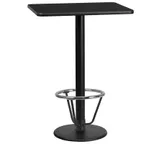 image of Flash Furniture XU-BLKTB-2430-TR18B-3CFR-GG 30"W Rectangular Bar Height Table, Black Laminate, PVC Edge, 43"H