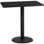image of Flash Furniture XU-BLKTB-3048-TR24B-GG 48"W Rectangular Bar Height Table, Black Laminate, 30"D x 43-1/8"H, MDF Top, Cast Iron Base