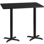 image of Flash Furniture XU-BLKTB-3060-T2222B-GG 60"W Bar Height Rectangular Table, Black Laminate, 30"D, 43-1/8"H, Four Point Pedestal Base