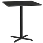 image of Flash Furniture XU-BLKTB-3636-T3030B-GG 36x36 Square Black Laminate Bar Height Table, 43-1/8H, MDF Top, PVC Edge, 30x30 X-Base