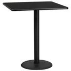 image of Flash Furniture XU-BLKTB-3636-TR24B-GG 36x36 Black Laminate Bar Height Table, 43-1/8H, MDF Top, Round Base