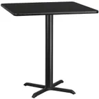 image of Flash Furniture XU-BLKTB-4242-T3333-GG 42x42 Square Black Laminate Dining Table, 31.125H, MDF Top, PVC Edge, 33x33 X-Base