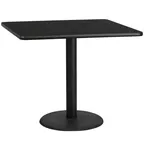image of Flash Furniture XU-BLKTB-4242-TR24-GG 42x42 Square Black Laminate MDF Dining Table, 31-1/8H, Pedestal Base