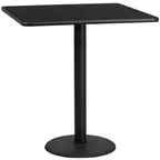 image of Flash Furniture XU-BLKTB-4242-TR24B-GG 42x42 Black Laminate Bar Height Table, 43-1/8H, MDF Top, Round Base