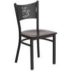 image of Flash Furniture XU-DG-60099-COF-WALW-GG Hercules Series Restaurant Chair, Metal Back with Coffee Cutout, Walnut Finish Plywood Seat, 18 Gauge Steel Frame