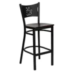 image of Flash Furniture XU-DG-60114-COF-BAR-MAHW-GG Hercules Series Restaurant Bar Stool, Metal Back, Mahogany Finish Wood Seat, Black Powder Coated Steel Frame