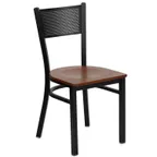 image of Flash Furniture XU-DG-60115-GRD-CHYW-GG Hercules Series Metal Back Restaurant Chair, Cherry Finish Wood Seat, Welded Steel Frame