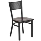 image of Flash Furniture XU-DG-60115-GRD-WALW-GG Hercules Series Metal Back Restaurant Chair, Walnut Finish Wood Seat, Black Powder Coated Steel Frame