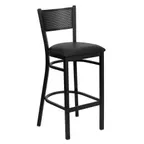image of Flash Furniture XU-DG-60116-GRD-BAR-BLKV-GG Hercules Series Black Vinyl Upholstered Restaurant Bar Stool with Metal Grid Back