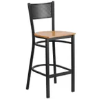 image of Flash Furniture XU-DG-60116-GRD-BAR-NATW-GG Hercules Series Restaurant Barstool, Metal Back, Natural Finish Wood Seat, Black Powder Coated Steel Frame