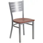 image of Flash Furniture XU-DG-60401-CHYW-GG Hercules Series Restaurant Chair, Metal Cutout Back, Cherry Finish Wood Seat, Silver Powder Coated Steel Frame