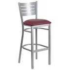 image of Flash Furniture XU-DG-60402-BAR-BURV-GG Hercules Series Restaurant Bar Stool, Metal Cutout Slat Back, Burgundy Vinyl Seat, 18 Gauge Steel Frame