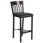 image of Flash Furniture XU-DG-60618B-WAL-BLKV-GG Hercules Eclipse Series Restaurant Bar Stool, Walnut Slat Back, Black Vinyl Seat