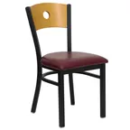 image of Flash Furniture XU-DG-6F2B-CIR-BURV-GG Hercules Series Restaurant Chair, Wood Back with Circle Cutout, Burgundy Vinyl Seat, 18 Gauge Steel Frame