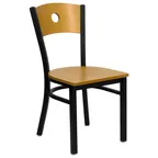 image of Flash Furniture XU-DG-6F2B-CIR-NATW-GG Hercules Series Restaurant Chair, Natural Finish Wood Back with Circle Cutout, Black Powder Coated Steel Frame