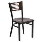 image of Flash Furniture XU-DG-6G5B-WAL-MTL-GG Hercules Series Restaurant Chair, Walnut Finish Plywood Back & Seat, Black Powder Coated Steel Frame