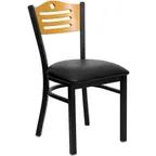 image of Flash Furniture XU-DG-6G7B-SLAT-BLKV-GG Hercules Series Restaurant Chair, Wood Back, Black Vinyl Upholstered Seat