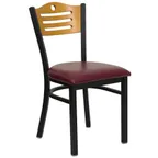 image of Flash Furniture XU-DG-6G7B-SLAT-BURV-GG Hercules Series Restaurant Chair, Wood Back, Burgundy Vinyl Upholstered Seat, Welded Steel Frame