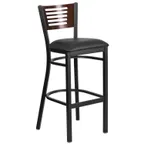 image of Flash Furniture XU-DG-6H1B-WAL-BAR-BLKV-GG Hercules Series Restaurant Bar Stool, Wood Back, Black Vinyl Seat, 18 Gauge Steel Frame