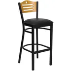 image of Flash Furniture XU-DG-6H3B-SLAT-BAR-BLKV-GG Hercules Series Restaurant Bar Stool, Wood Back, Black Vinyl Seat, 2.5in Thick Foam, 18 Gauge Steel Frame
