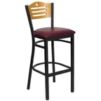 image of Flash Furniture XU-DG-6H3B-SLAT-BAR-BURV-GG Hercules Series Restaurant Bar Stool, Wood Back, Burgundy Vinyl Seat, 18 Gauge Steel Frame