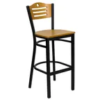 image of Flash Furniture XU-DG-6H3B-SLAT-BAR-NATW-GG Hercules Series Wood Back Restaurant Bar Stool with Natural Finish Plywood Seat and Footrest